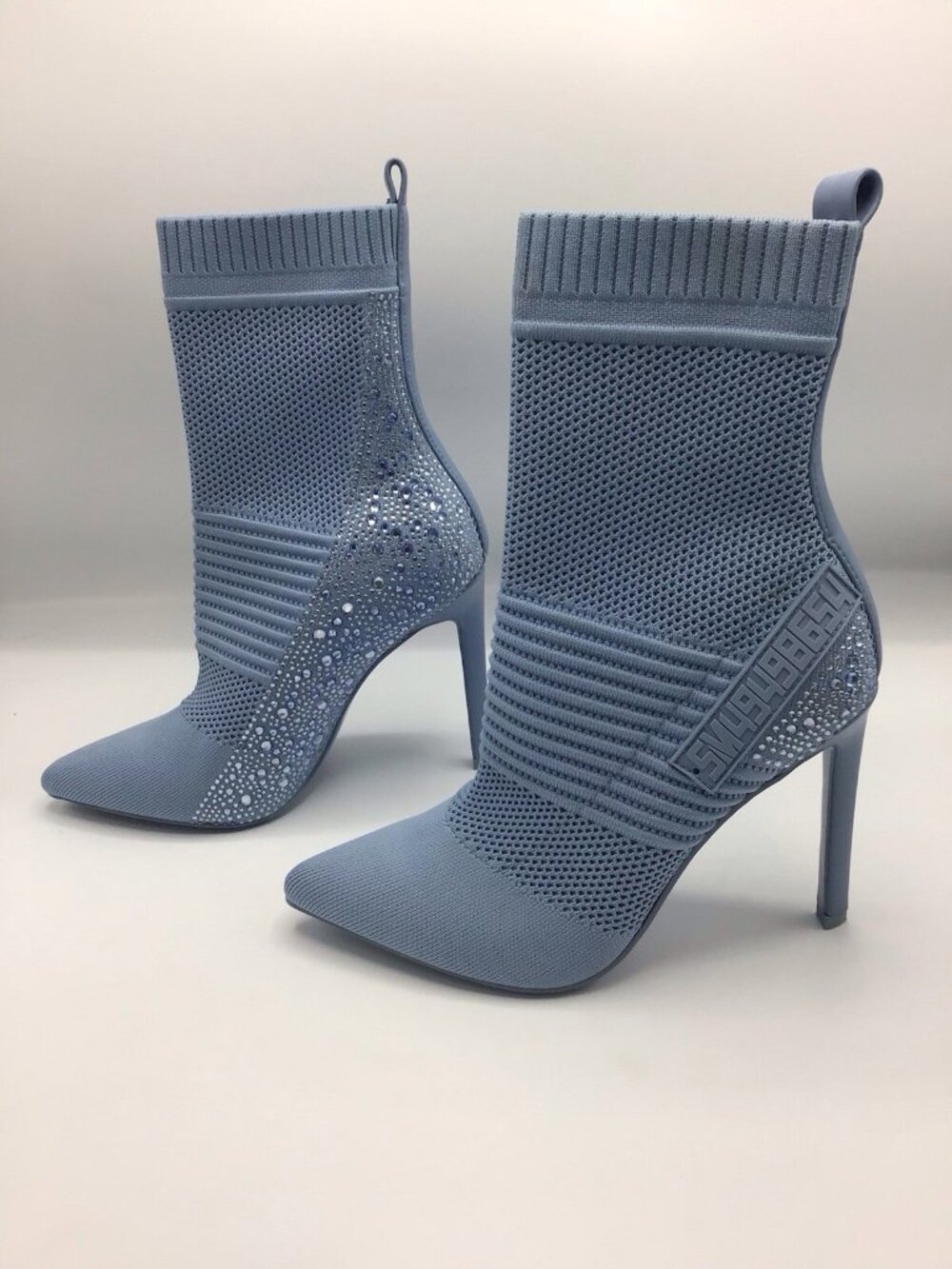 Steve Madden Maxwelle Rhinestone Knit Sock Boots Baby Blue Sz7.5